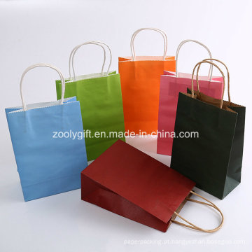 Impressão em cores Twisted Handle Kraft Paper Carrier Bags